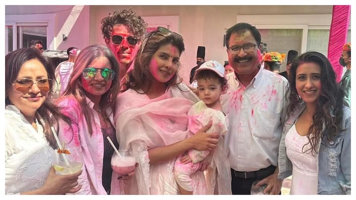 Priyanka Chopra, who is currently in India with husband Nick Jonas and daughter Malti Marie, celebrated Holi in desi style with her friends and family.