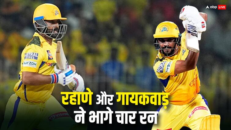 Ajinkya Rahane and Ruturaj Gaikwad make 4 runs by running in CSK vs GT IPL 2024 7th match watch Watch: चेन्नई-गुजरात मैच में दिखा अनोखा कारनामा, गायकवाड़-रहाणे ने दौड़कर ले लिए 4 रन