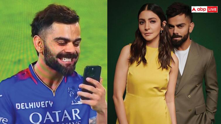 Virat Kohli's video call to Anushka Sharma, Vamika and Akaay after winning the match मैच जीतने के बाद विराट कोहली ने अनुष्का और बच्चों पर लुटाया प्यार, वीडियो कॉल करते हुए बनाए ऐसे मुंह