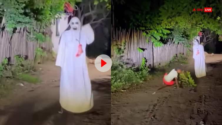 Ghost Prank at midnight shocking Video goes viral on internet users reacted watch VIDEO: रात के अंधेरे में जा रहा था शख्स, सामने भूत देखकर कांप गया, फिर जो हुआ...