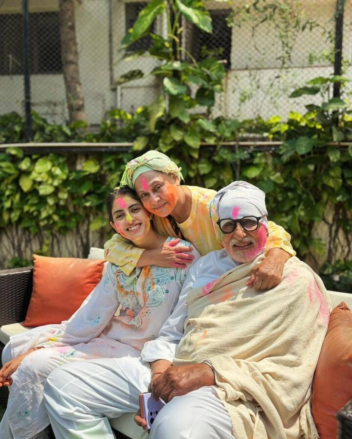 Meanwhile, Amitabh Bachchan's granddaughter Navya Naveli Nanda posted pictures of her Holi celebration with her family. (Image: Instagram/@navyananda)