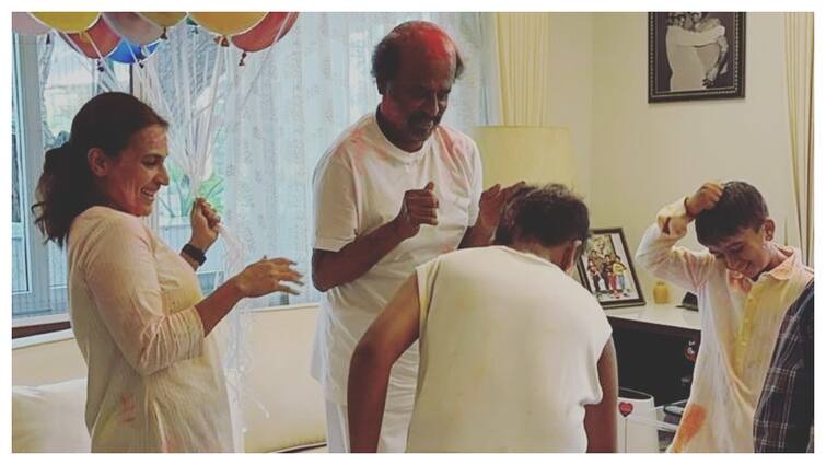 Photos Of Rajinikanth Celebrating Holi With Family, Daughter Aishwarya Wishes Happy 'Rajinikanth' Day Rajinikanth Celebrates Holi With Family, Daughter Aishwarya Wishes Happy 'Rajinikanth' Day