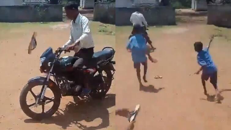 Chhattisgarh Bastar fed up students primary school hurl slippers drunk teacher chase away viral video Fed Up With Teacher's Drunk Antics, Students Hurl Slippers To Chase Him Away In Chhattisgarh — Watch