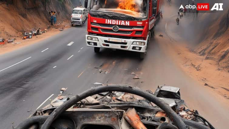 Mahoba high speed trucks Head on collision accident two drivers burnt death ann Mahoba Accident News: महोबा में तेज रफ्तार ट्रकों की आमने- सामने भिड़ंत, हादसे में दो चालकों की जलकर हुई मौत