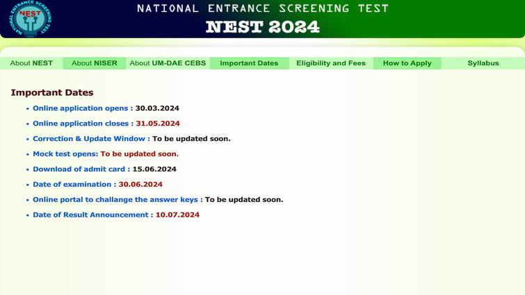 NEST 2024 Registrations, Application Deadline, Exam Date, M.Sc Admissions NEST 2024 Registrations To Begin From March 30, Exam On June 30