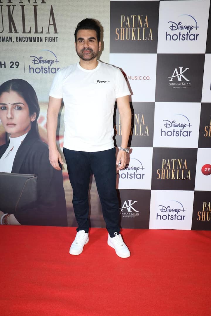 The producer of the film, Arbaaz Khan arrives for the screening wearing white t-shirt and black jeans.