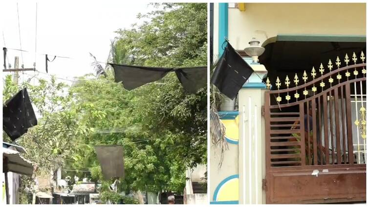 Janakipuram railway gate closure Villagers protest by putting black flag on houses Villupuram: ஜானகிபுரம் ரயில்வே கேட் மூடல்! வீடுகளில் கருப்பு கொடி கட்டி கிராம மக்கள் எதிர்ப்பு!
