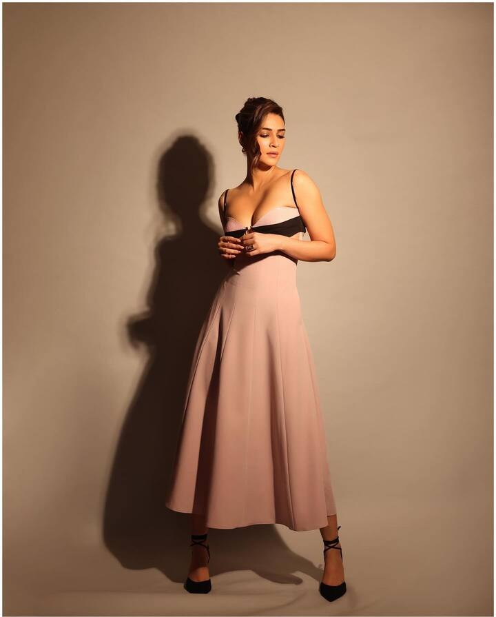 The dress had noodle straps and a flowy long skirt.