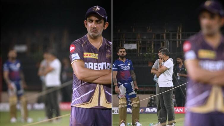 IPL 2024 RCB vs KKR Virat Kohli Gautam Gambhir Rivalry Naveen ul Haq M Chinnaswamy Stadium Virat Kohli Stares At Gautam Gambhir In Net Session Ahead Of RCB vs KKR IPL 2024 Match | WATCH