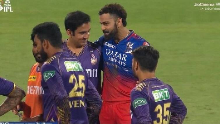 RCB Vs KKR, IPL 2024 after kkr beats rcb kohli and gambhir hugs each other Watch Video : இதென்னடா ஆச்சரியம்..! கோலியை கட்டிப்பிடித்த கம்பீர் - இணையத்தில் வைரலாகும் வீடியோ