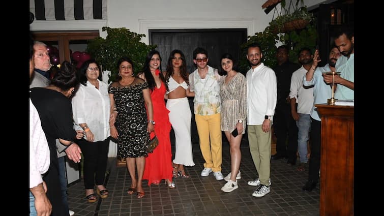 Priyanka Chopra Attends Mannara Chopra Birthday, Poses With Nick Jonas And Other Family Members Priyanka Chopra Feeds Cake To Birthday Girl Mannara, Poses With Nick Jonas And Other Family Members