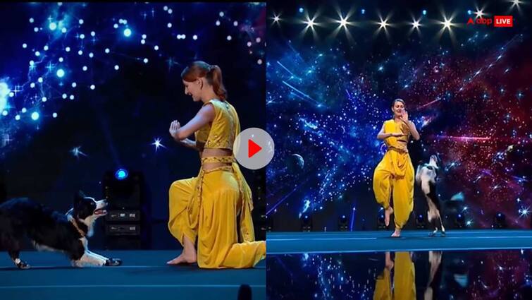 Woman performed shiv tandav with her dog on reality show video goes viral Dance Video: स्टेज पर अपने डॉग के साथ विदेशी महिला ने किया 'शिव तांडव', स्टेप्स देखकर हर कोई हैरान!
