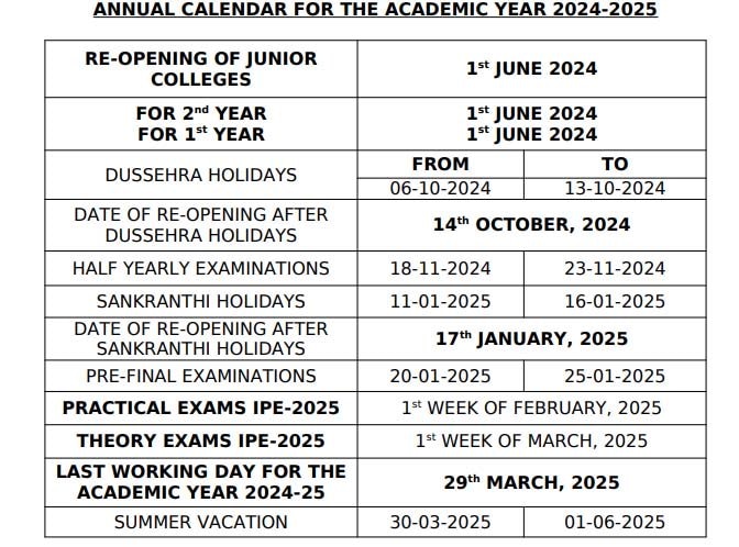 TS Junior colleges: ఇంటర్ అకడమిక్ క్యాలెండర్‌ విడుదల - దసరా, సంక్రాంతి సెలవులివే