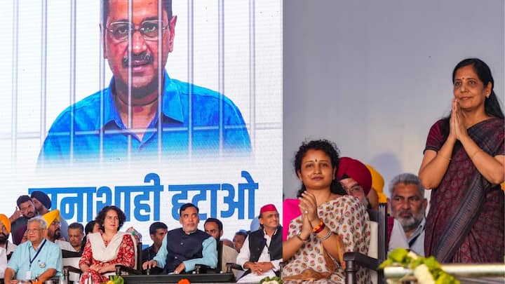 In a display of opposition unity preceding the Lok Sabha polls, leaders of the I.N.D.I.A bloc congregated at a 'Loktantra Bachao' rally held at Ramlila Maidan on Sunday.