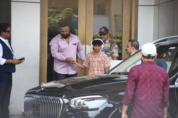 Ajay's son Yug was spotted wearing a printed shirt.