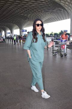 करिश्माच्या एअरपोर्ट लूकवर चाहते घायाळ; 49 व्या वर्षीही दिसते झकास!