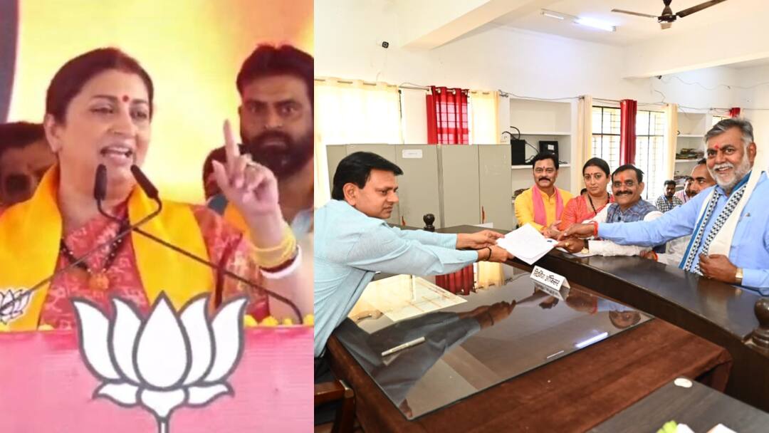 'सुना है कुछ लोग वायनाड में चुनाव...', खजुराहो में राहुल गांधी पर भड़कीं स्मृति ईरानी Khajuraho lok sabha Election 2024 VD Sharma submit nomination Smriti Irani statement ann 'सुना है कुछ लोग वायनाड में चुनाव...', खजुराहो में राहुल गांधी पर भड़कीं स्मृति ईरानी