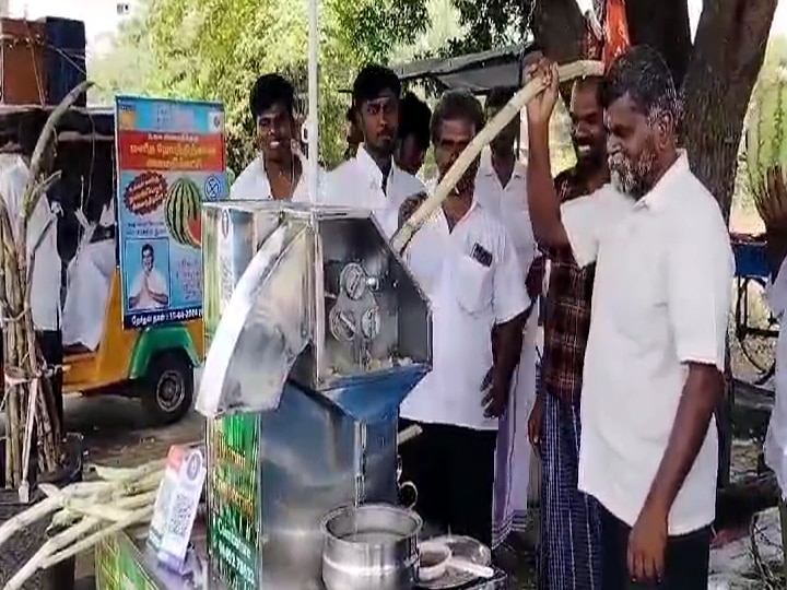 தர்பூசணி பழத்தை தூக்கிக்கொண்டு வாக்கு சேகரிப்பு - தேனியில் வாக்காளர்களை கவரும் சுயேட்சை வேட்பாளர்