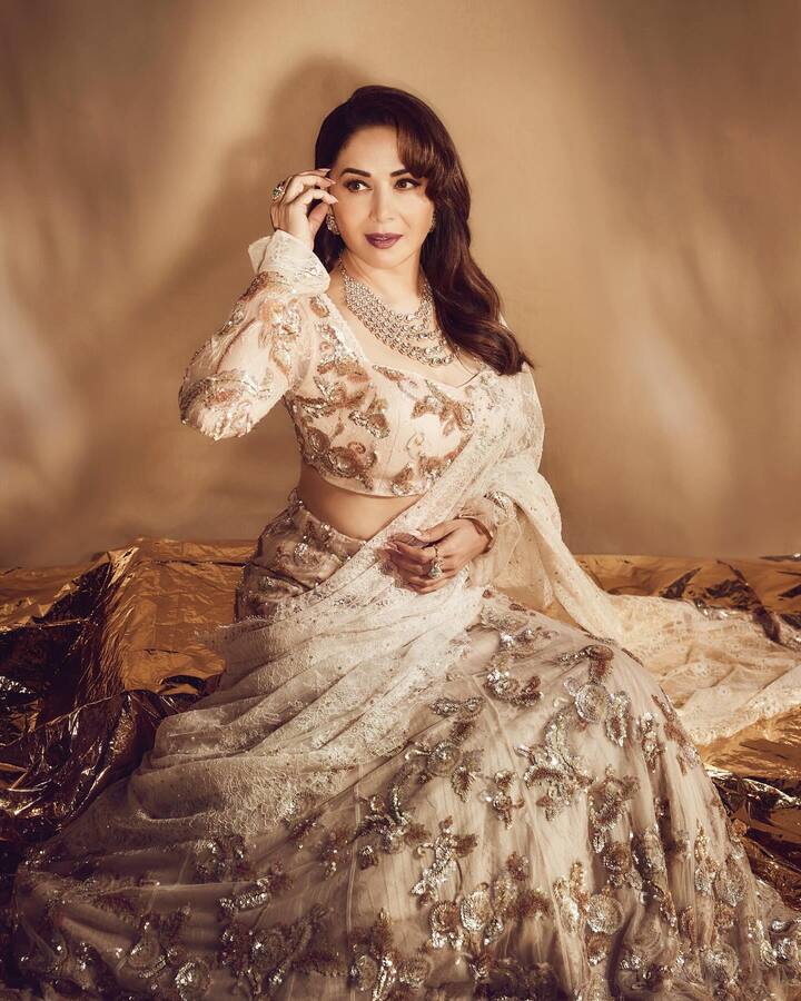 बॉलिवूडची 'धकधक गर्ल' अभिनेत्री माधुरी दीक्षित वर्षानुवर्षे इंडस्ट्रीवर राज्य करत आहे. माधुरी दीक्षितची गणना बॉलिवूडमधील प्रतिभावान अभिनेत्रींमध्ये केली जाते.(photo:madhuridixitnene/ig)