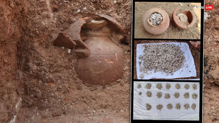 Telangana Ikshvaku period lead coins found during excavations in Buddhist Temple at Phanigiri Heritage site in Suryapet Treasure in Telangana: मंदिर में हो रही थी खुदाई, अचानक जमीन से मिला मटका तो निकले हजारों साल पुराने सीसे के सिक्के