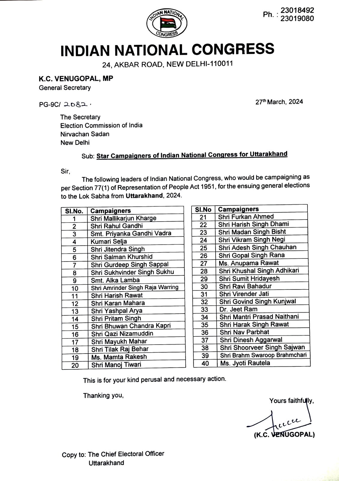 Lok Sabha Election 2024: उत्तराखंड में कांग्रेस ने जारी की स्टार प्रचारकों की लिस्ट, ये दिग्गज नेता करेंगे प्रचार