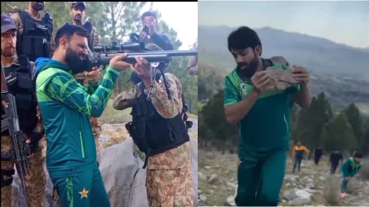 pakistan cricket training with guns tug of war and rocks under army fans ask whether going to war चलाई बंदूक, उठाए पत्थर; ये कैसे क्रिकेट ट्रेनिंग कर रही है पाकिस्तानी टीम, सोशल मीडिया पर फैंस ने घेरा