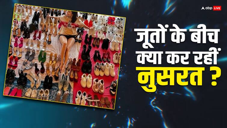 Nushrratt Bharuccha shows her massive collection of shoes says i am doing weekend cleaning Nushrratt Bharuccha Viral Post: नुसरत ने जूतों के बीच बैठ कर मनाया वीकेंड, फैंस बोले- इनके पास स्लीपर्स नहीं क्या
