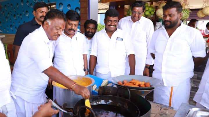 Former Tamil Nadu Chief Minister O Panneerselvam, who is contesting as an independent candidate in Ramanathapuram constituency, made bajji to woo voters in the constituency on Saturday