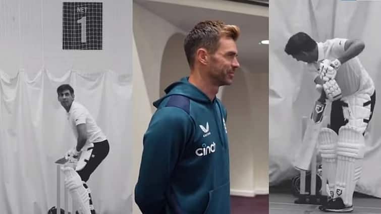 Cricket VIDEO Viral: british pm rishi sunak faces james anderson video of him batting in the news goes viral VIDEO: બ્રિટનના પીએમ ઋષિ સુનકે કરી જેમ્સ એન્ડરસનની બૉલિંગની સામે બેટિંગ, નેટ્સ પરનો વીડિયો વાયરલ