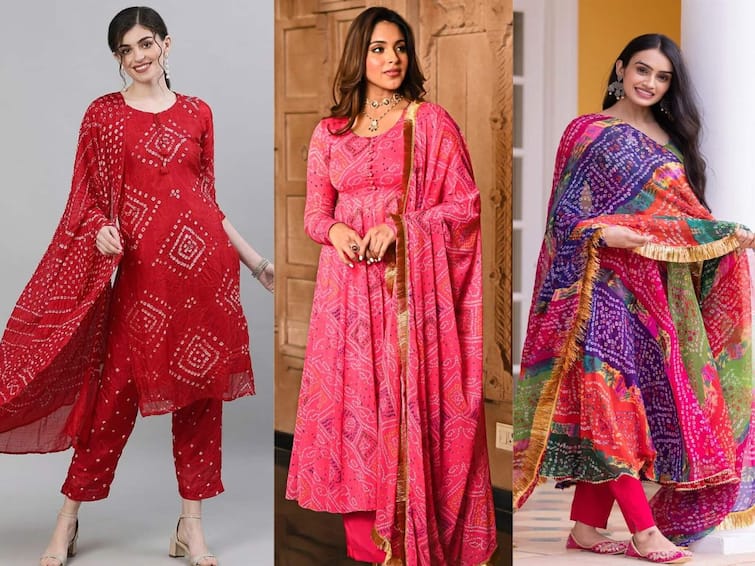 Fashion lifestyle marathi news Try this Bandhani Suit on Chaitra Navratri you will look heavy in everyone  Fashion : चैत्र नवरात्रीत हे 'बांधणी सूट' ट्राय करा, सगळ्यांमध्ये तुम्ही दिसाल हटके, कमेंट येईल भारी!