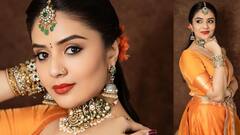 Anchor Srimukhi Photos : ఆరెంజ్ కలర్ హాఫ్​ శారీలో ఉగాది శోభను తీసుకొచ్చిన శ్రీముఖి.. అచ్చమైన తెలుగమ్మాయిగా మారిపోయింది