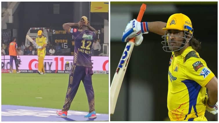 IPL 2024 CSK vs KKR kolkatta player russell close his ears csk fans sound welcome dhoni Watch Video: 