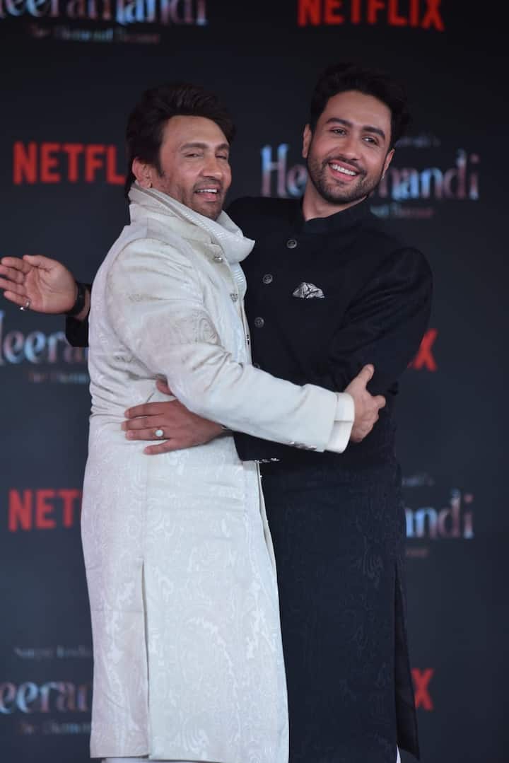 Shekhar Suman and his son Adhyayan Suman hug each other during the trailer launch. (All images: Manav Manglani)