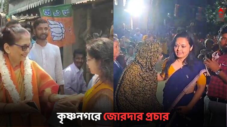 Lok Sabha Election 2024 : Krishnanagar TMC and BJP Candidates Mahua Moitra and Amrita Roy respectively in door to door campaign Krishnanagar Lok Sabha Constituency: 'মাথাব্যথা' কৃষ্ণনগর পৌর এলাকা, মন জয়ে কী উদ্যোগ মহুয়ার ? পলাশীপাড়ায় জনসংযোগে অমৃতা