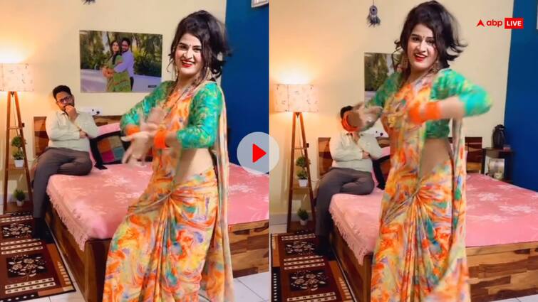 Bhabhi dance video infront of husband on bollywood song goes viral Dance Video: 'दिलबर दिलबर' गाने पर भाभी ने पति के सामने खूब लगाए ठुमके, वीडियो वायरल