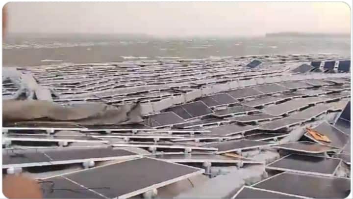 Asia largest floating solar power plant damaged due to strong storm in  Narmada Omkareshwar Dam in Khandwa MP ann Omkareshwar Dam: एमपी में तेज आंधी का कहर, एशिया के सबसे बड़े पानी पर तैरते सोलर पावर प्लांट को पहुंचा नुकसान