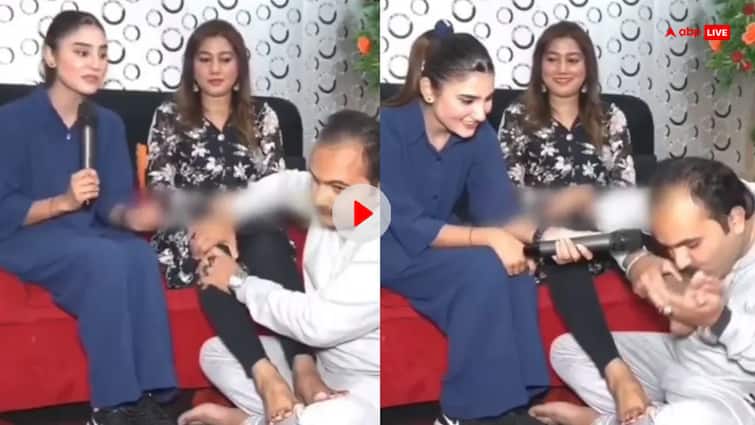 Pakistani couple romance video viral husband kissing his wife feet 100 times a day watch video Video: गजब! पत्नी के पैर धोकर पानी पीता है ये शख्स, करता है सारे काम, पहले नहीं देखा होगा ऐसा ‘जोरू का गुलाम’