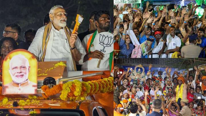 Modi Road Show Photos : பிரதமர் மோடியுடன் தென் சென்னை வேட்பாளர் தமிழிசை செளந்தரராஜன், மத்திய சென்னை வேட்பாளர் வினோஜ் பி செல்வம், கோவை வேட்பாளார் அண்ணாமலையும் உடனிருந்தனர்.