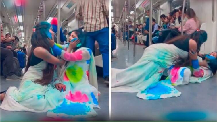 Delhi Police arrests two girl for playing Holi in reel on Metro दिल्ली मेट्रो में होली खेलते रील बनाने वाली दोनों लड़कियां गिरफ्तार, खूब वायरल हुआ था 'अंग लगा दे...' गाना