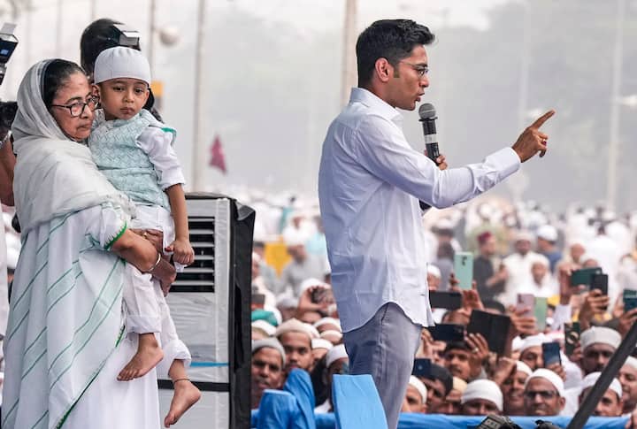 TMC General Secretary Abhishek Banerjee addresses people on the occasion of Eid-al-Fitr festival, in Kolkata. (Image Source: PTI)