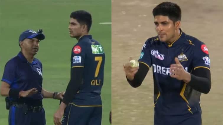 IPL 2024 RR and GT Shubman Gill loses cool on umpire after wide ball controversy - watch video Watch Video: இந்த பந்து எப்படி வைட் பந்து..? அம்பயரிடம் வாக்குவாதத்தில் ஈடுபட்ட கில்லின் வீடியோ வைரல்!
