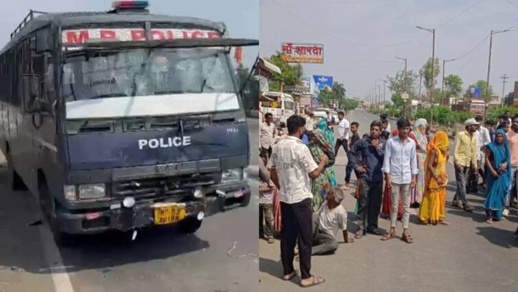 MP Police vehicle going from Ujjain to Indore court road Accident Panchayat employee dead ann उज्जैन से इंदौर कोर्ट में पेशी पर जा रहे पुलिस वाहन की टक्कर से पंचायत कर्मचारी की मौत, गाड़ी में तोड़फोड़