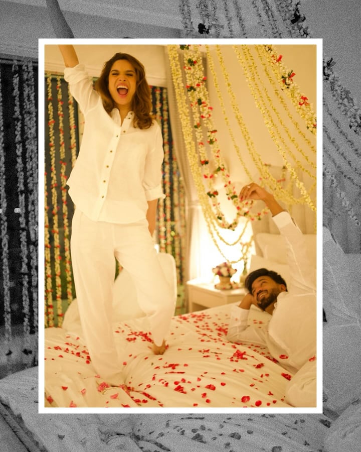 फोटोंमध्ये हे कपल व्हाइट आउटफिटमध्ये दिसत आहे.