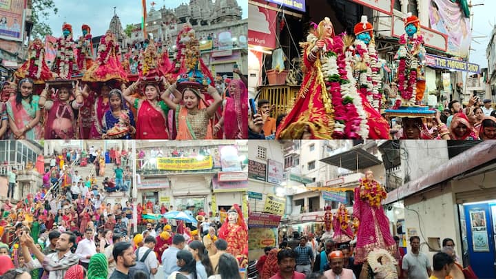Gangaur Festival 2024: गुरुवार को झीलो की नगरी उदयपुर में गणगौर की शाही सवारी निकाली गई. इसमें महिलाएं पारंपरिक परिधानों में तैयार होकर पूजा करने के लिए घाट पर पहुंचीं.