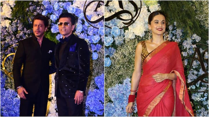 Film producer Anand Pandit threw a lavish wedding reception in honor of his daughter Aishwarya and son-in-law Sahil's marriage.