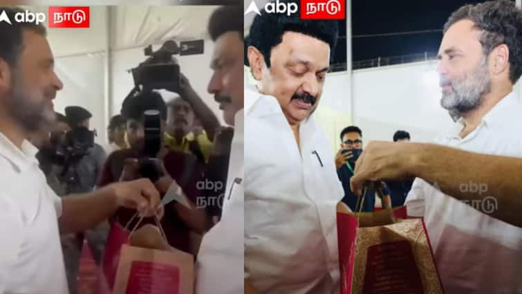 congress leader Rahul Gandhi buys Mysore Pak for cm MK Stalin in Tamil Nadu - Watch Video Watch Video: அண்ணனுக்கு ஸ்வீட் சர்ப்ரைஸ் கொடுத்த ராகுல் காந்தி.. இன்ப அதிர்ச்சிக்குள்ளான ஸ்டாலின் - வைரல் வீடியோ