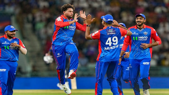 Even though LSG skipper KL Rahul had won the toss and elected to bat first, Kuldeep Yadav's spell really pushed LSG on the backfoot. Kuldeep eventually finishes with figures of 3/20.  (Image Source: PTI)