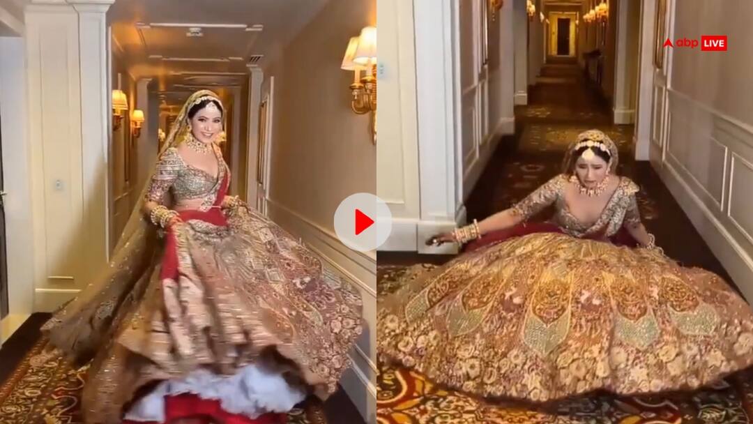 Bride fall on ground while making reel before wedding video goes viral Funny Video: शादी से पहले रील बनाने में व्यस्त थी दुल्हन, अचानक फिसला पैर, फिर जो हुआ...