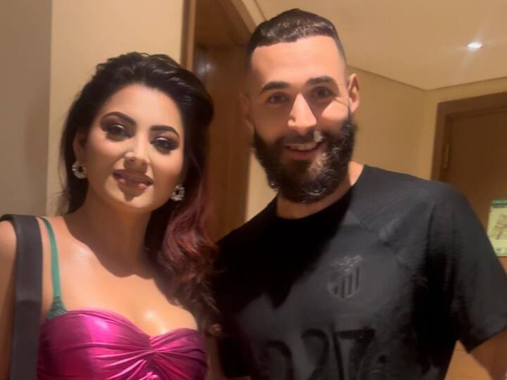 Recently, Urvashi met French footballer Karim Benzema. She shared photos on social media, captioning them with a heart emoji.