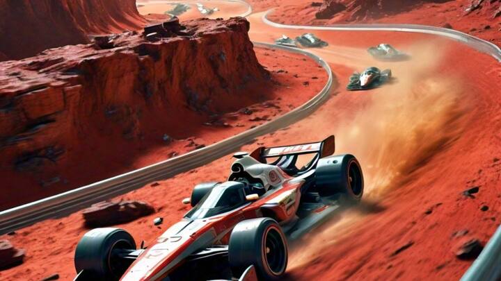 इन सभी तस्वीरों में अलग-अलग रंग के कार नजर आ रहे हैं. जैसे धरती पर कार रेसिंग होती है,फोटो में ठीक उसी तरीके से कार रेसिंग दिख रही है.